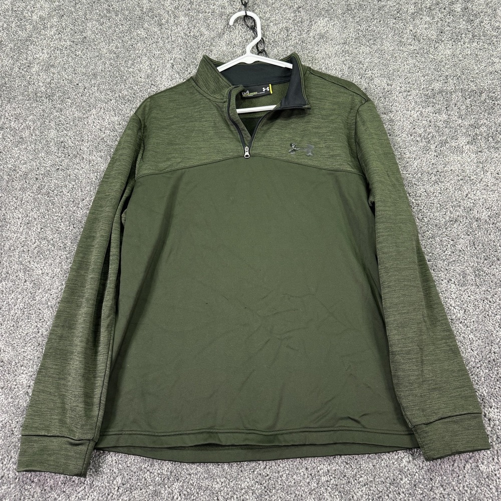 Under Armour Shirt Mens Large Green 1/4 Zip Long Sleeve Loose Fit Logo Athletic